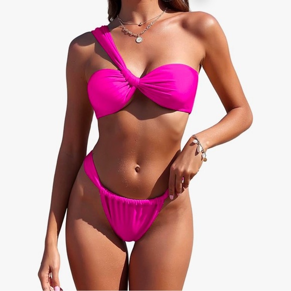 Zaful Other - 162 NWT ZAFUL One Shoulder Twisted Ruched High Cut Bandeau Bikini - Size: Medium